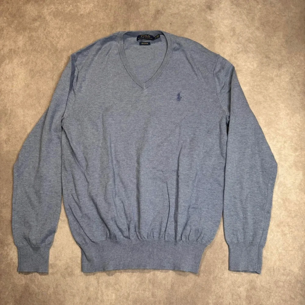 Polo Ralph Lauren Mens Pima Cotton V-Neck Sweater Light Blue Small Pony Logo SP